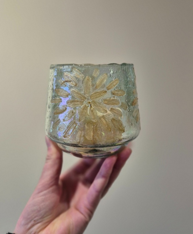 Gerecycled glas windlicht gedroogde bloem S