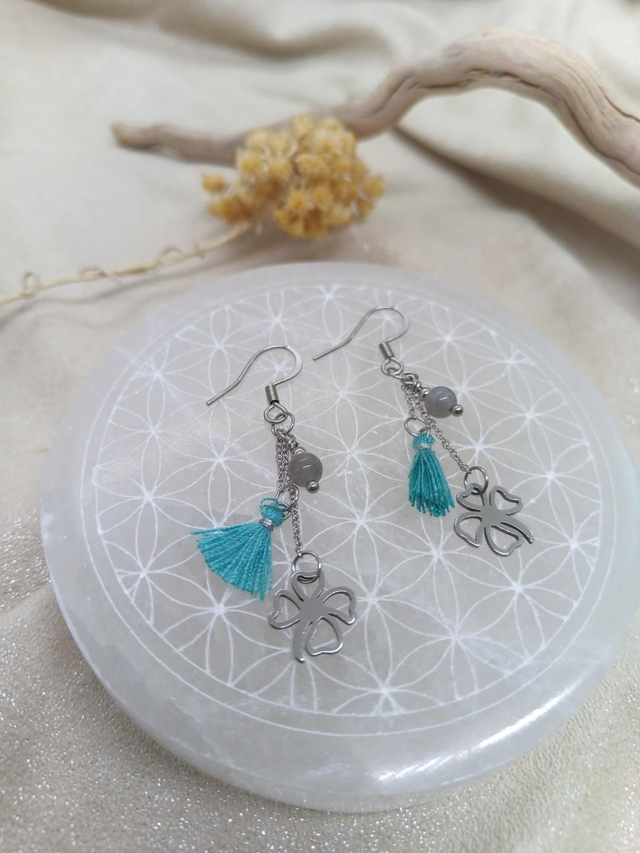 Boucles d'oreilles Labradorite trèfle