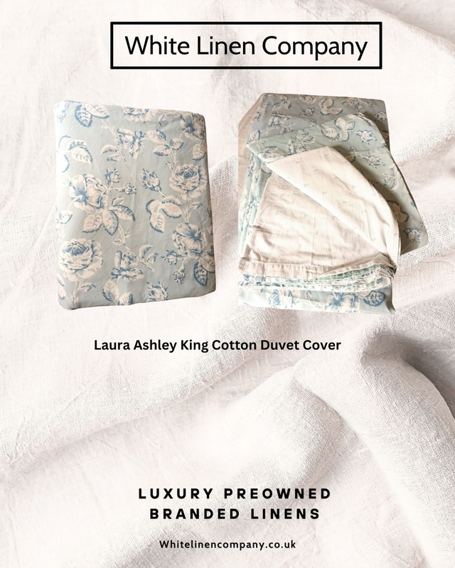 LAURA ASHLEY - Soft Turquoise, Delicate Embroidered King 100% Cotton Duvet Cover