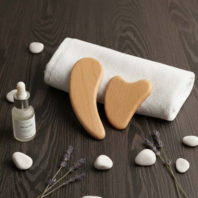 Kit Gua Sha in Legno di Faggio – Set Massaggio Drenante e Snellente