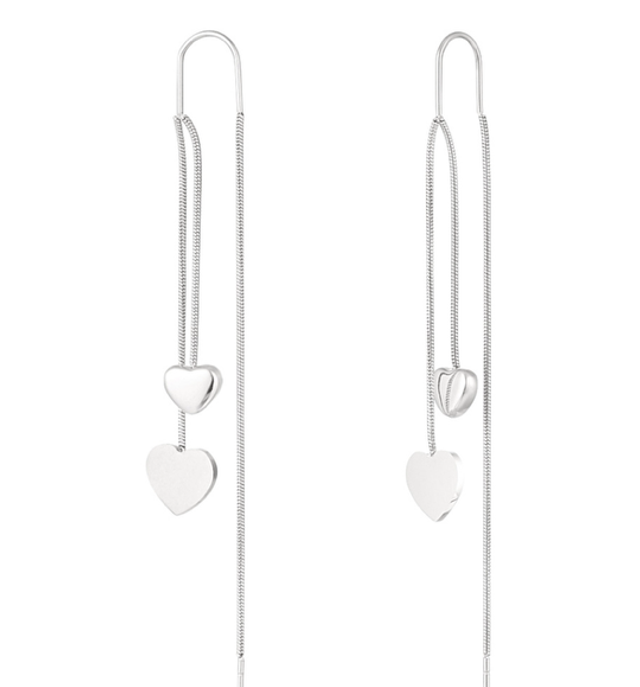 Oorbellen hangende hartjes zilver