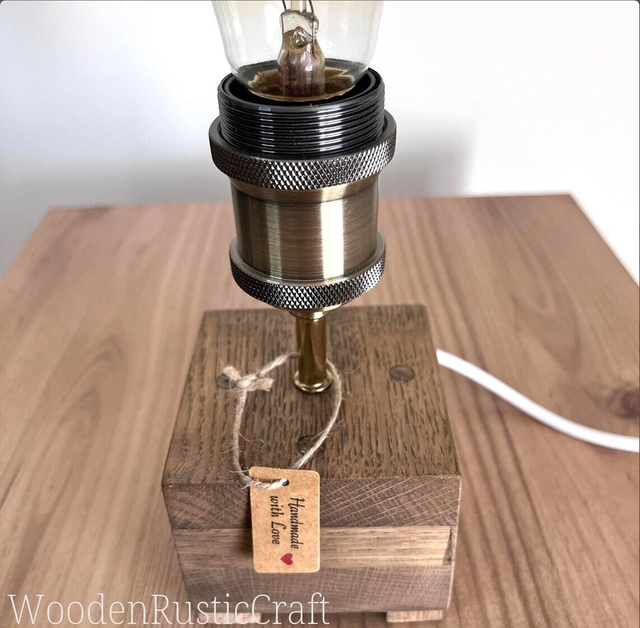 Oak Lamp with Wood Dye Finish and Edison Bulb