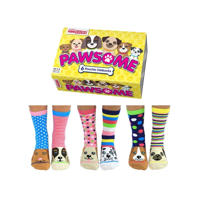 United Oddsocks Pawsome Women’s Odd Socks Gift Box – 6 Colourful Dog Socks