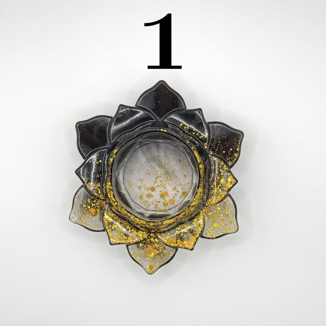 Bougeoir Lotus noir et transparence avec paillettes d’or