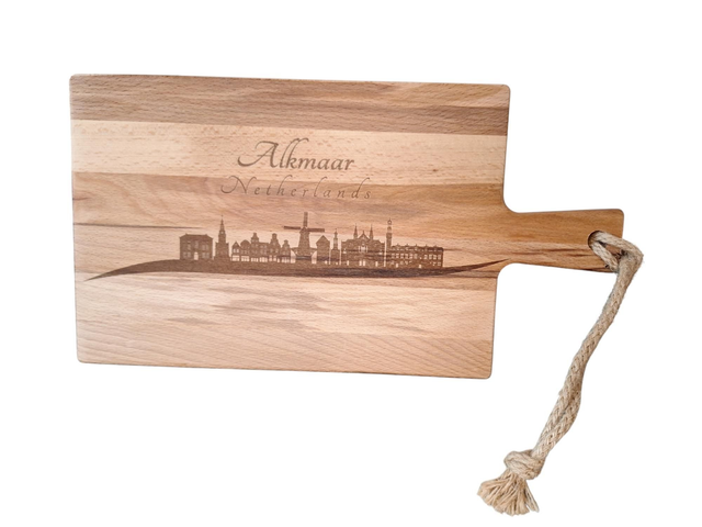 Beukenhouten Borrelplank groot met Skyline Alkmaar
