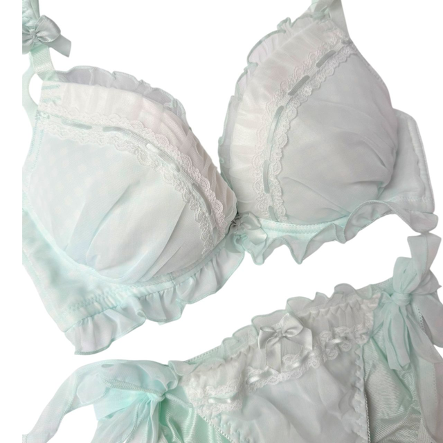 Mint green gingham Japanese Bra and underwear UK 30DD 