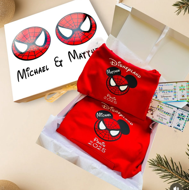 Spider-Man  sibling Disneyland reveal box black and red 