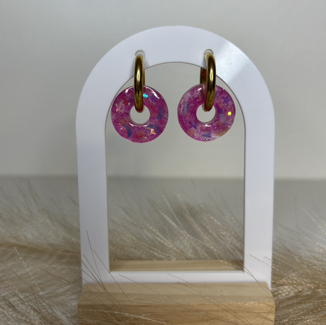 Pampilles rose paillettes étoiles/lunes 