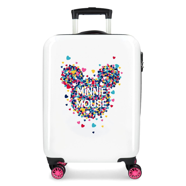 TROLLEY MINNIE DISNEY cuori logo DA VIAGGIO CM. 55x40x20 BIANCO IN ABS  