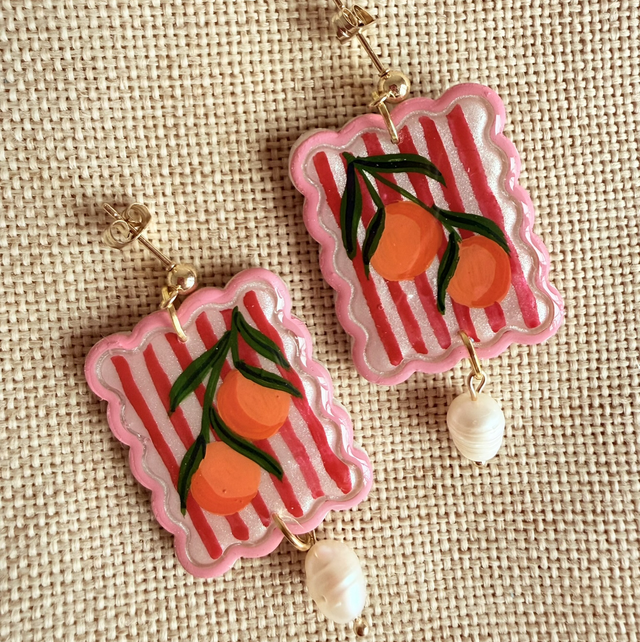 Orange Grove Pearl Scallop Tile Earrings