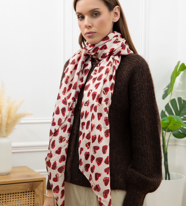Foulard imprimé cœur à dorure 