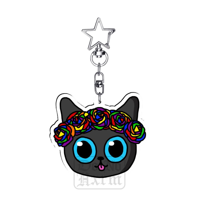 Rainbow Flower Crown Cat Acrylic Keyring