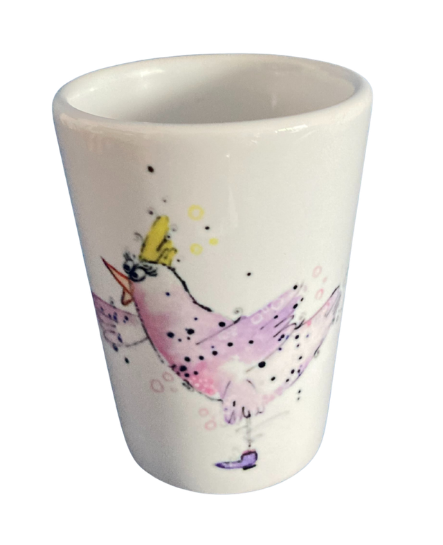 Schnapsglas Keramik "Yogahuhn"