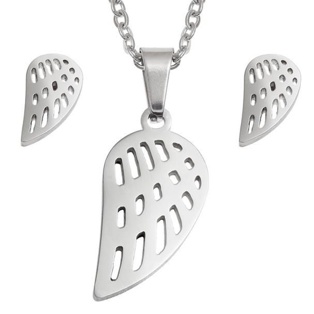 Angel wing necklace &amp; stud earring set