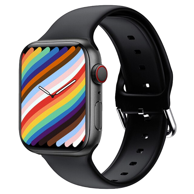 Smartwatch nero con cinturino in silicone e base di ricarica magnetica