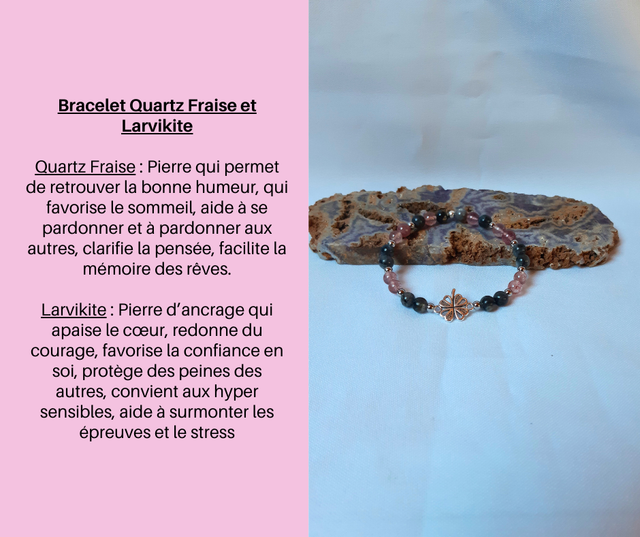 104- Bracelet Quartz Fraise et Larvikite