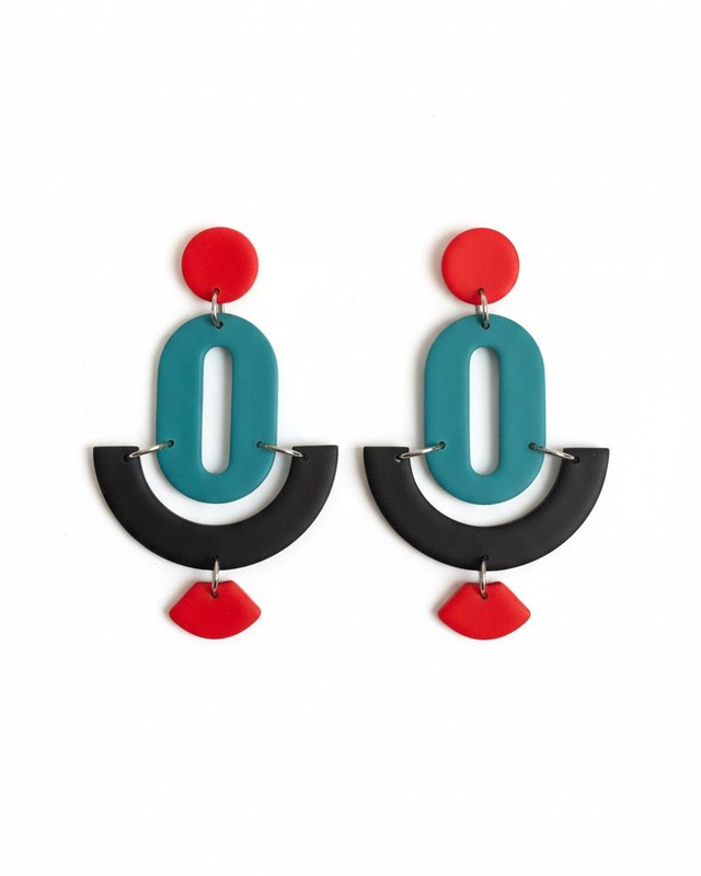 Art Déco teal, rojo y negro