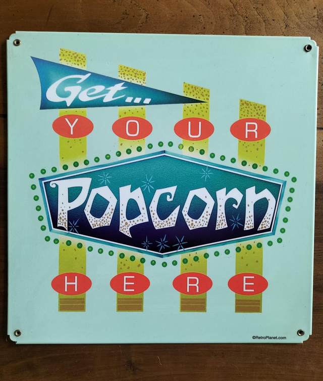 Plaque métal tôle épaisse / Popcorn/ aspect vintage / occasion T.B.E