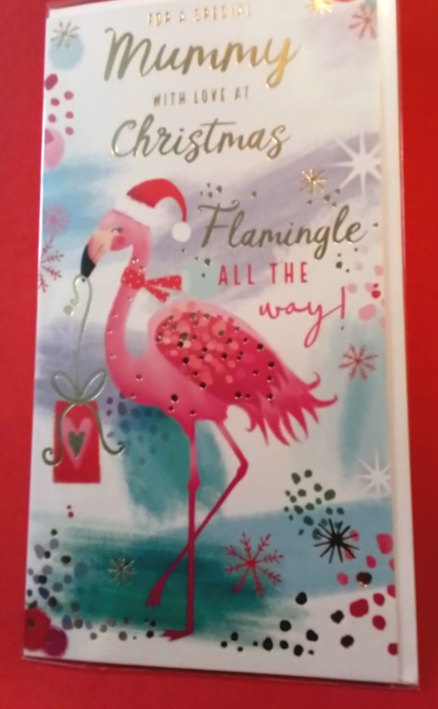 Mummy Christmas Card flamingo theme