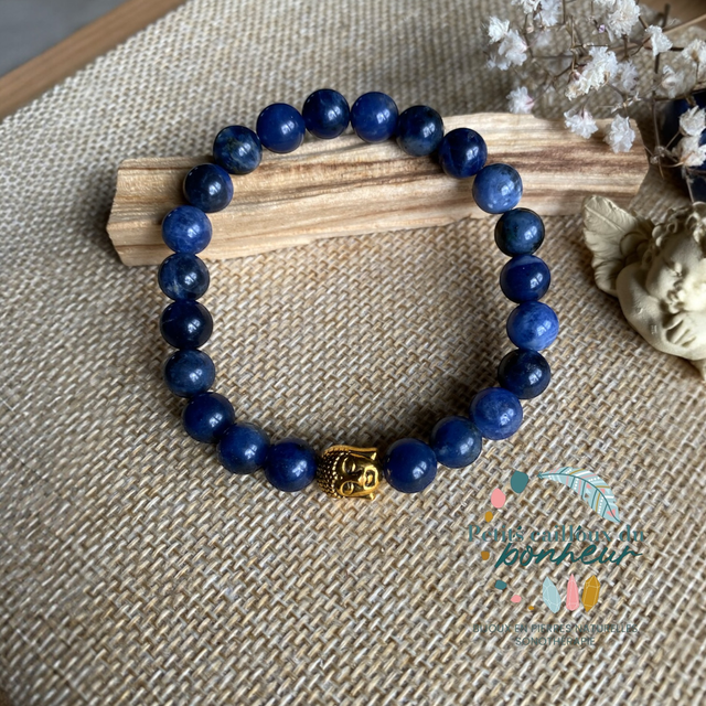 Bracelet en Sodalite avec Tête de Bouddha –
