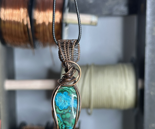 Malachite &amp; Chrysocolla pure copper wrapped pendant 