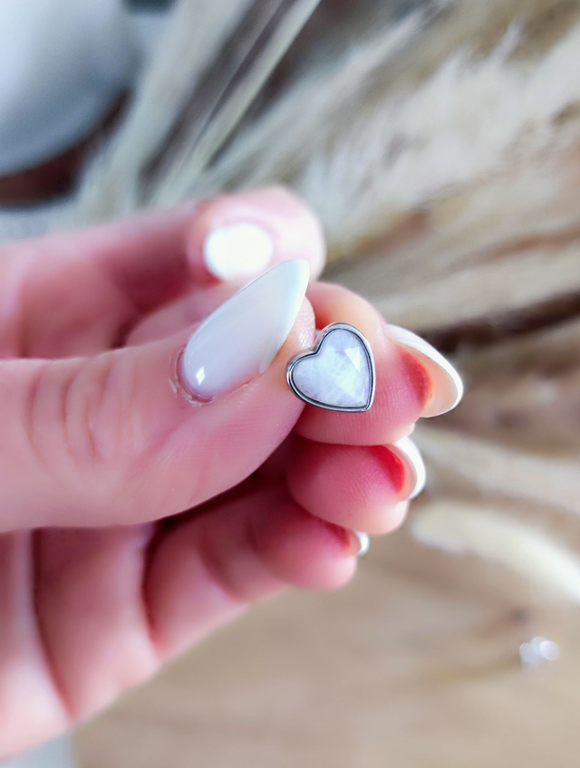 A Boucles d'oreilles Argent 925 Pierre de lune Coeur