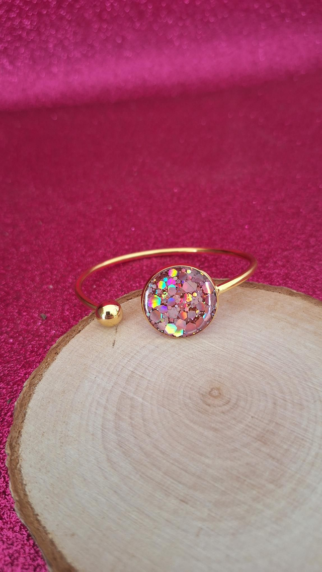 Jonc doré rond paillettes roses 