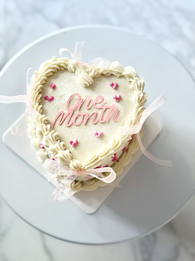 White Heart-shaped Baby Cake, pink hearts