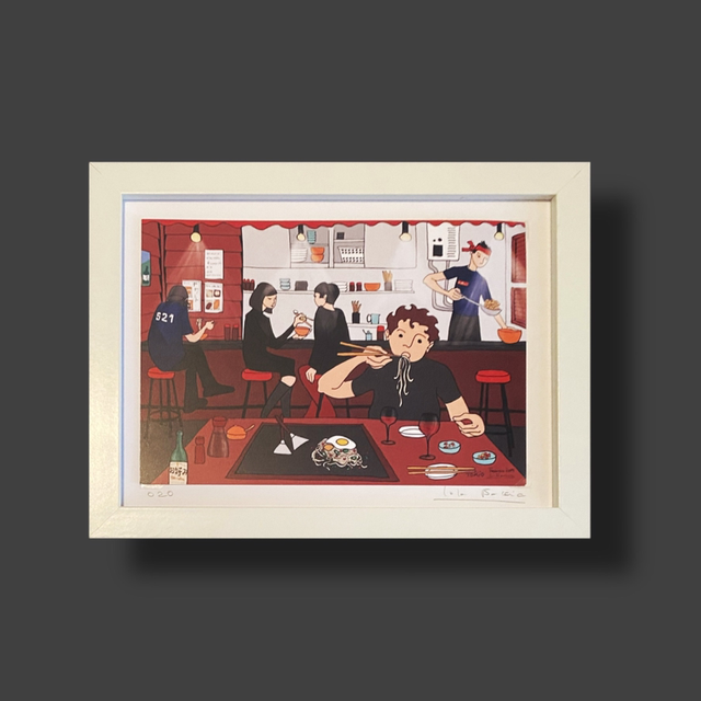 Ilustración Marinela comiendo en el 521, Tokio