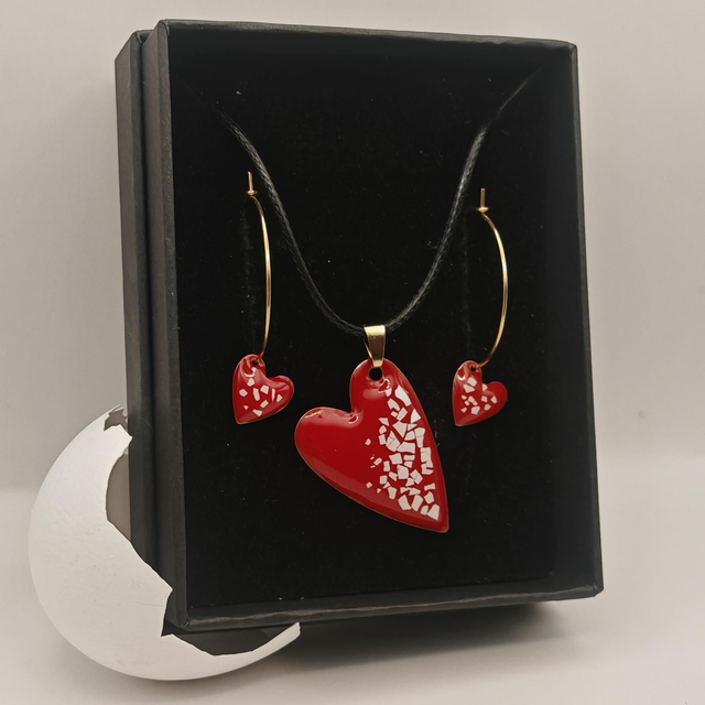 Parure cœurs Rouges avec collier à pendentif 