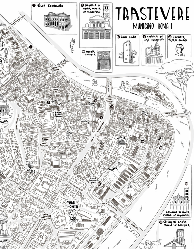 Map of Trastevere - B&amp;W 