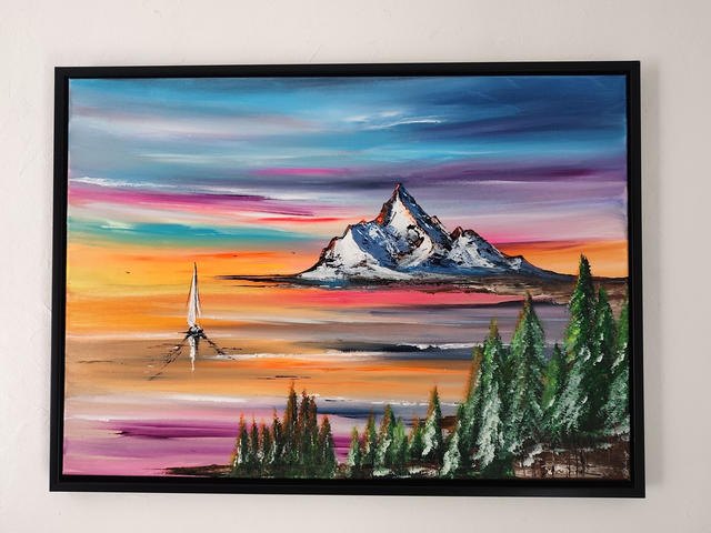 tableau Moderne fluorescent- art contemporain - marine colorée bateaux voiliers