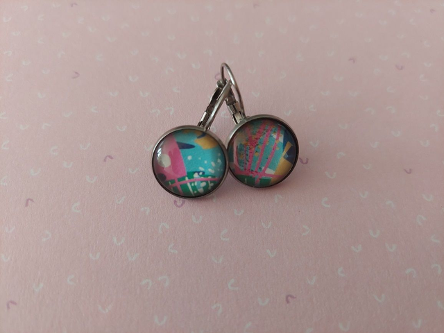 Boucles d'oreille cabochon dormeuse Feuille Color