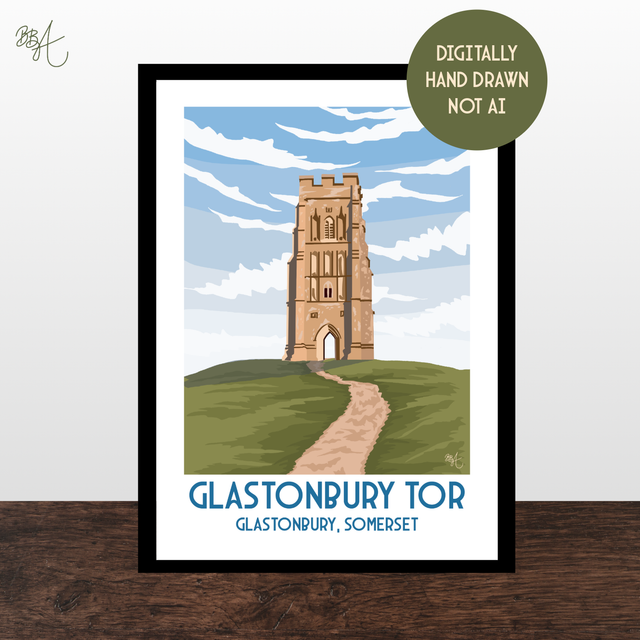 Glastonbury Tor, Travel Poster Print – Vintage Style Wall Art