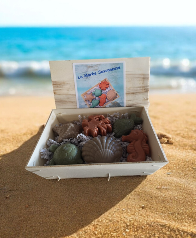 Bourriche de 6 Savons Colorés de 40 gr Thème marin