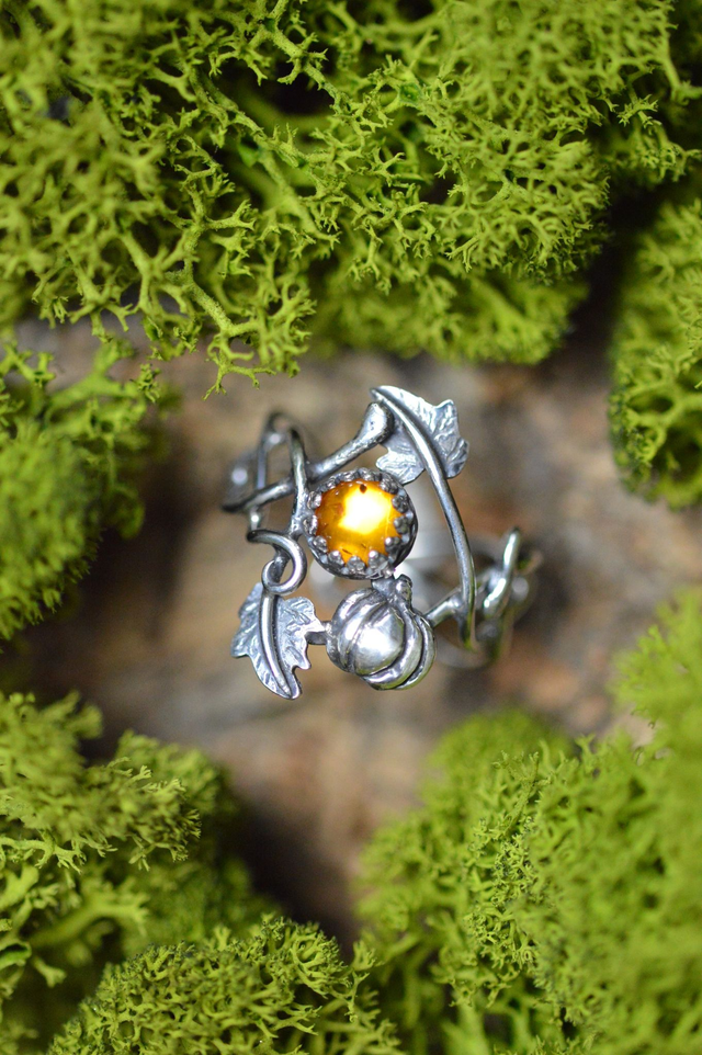 Bague Elfique - Ambre d&#039;Automne, T54 à 59