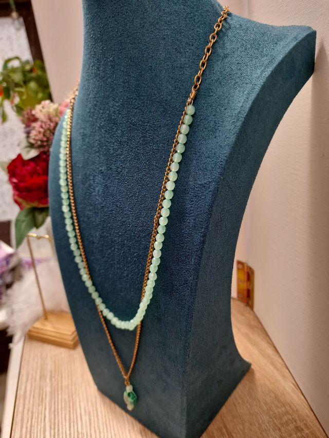 Collier Sautoir Doré Vert