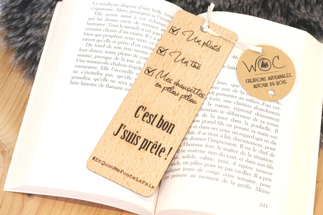 Marque-page en Bois Massif - Hêtre ou Noyer - Modèle &quot;J&#039;suis prête&quot;