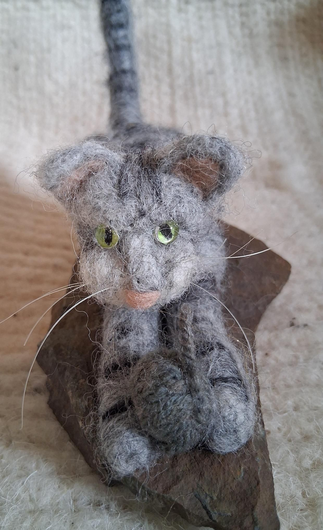Needle Felt Cat Silver Tabby: Luna