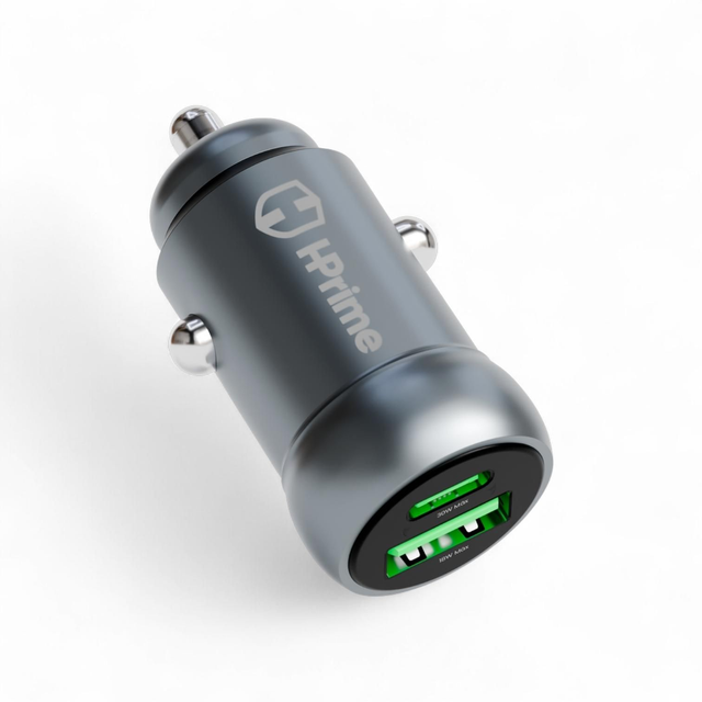 Carregador Veicular HPrime Drive30 30W 1 USB-C 1 USB-A Grafite