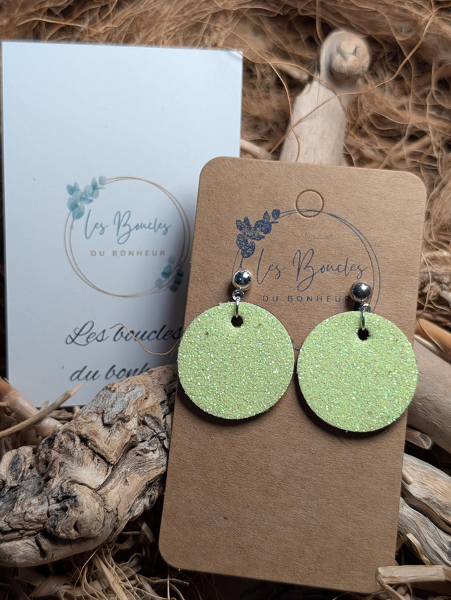 Boucles d'oreilles Années 80/90 Moon jaune paillettes x016