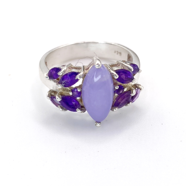 Amethyst & Opaque Light Purple Chalcedony Gemstone Ring in Sterling Silver Size P 1/2