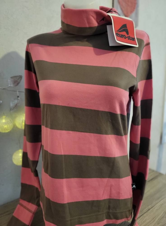 T-shirt Eurostar rayé rose/marron – L – Neuf déstockage