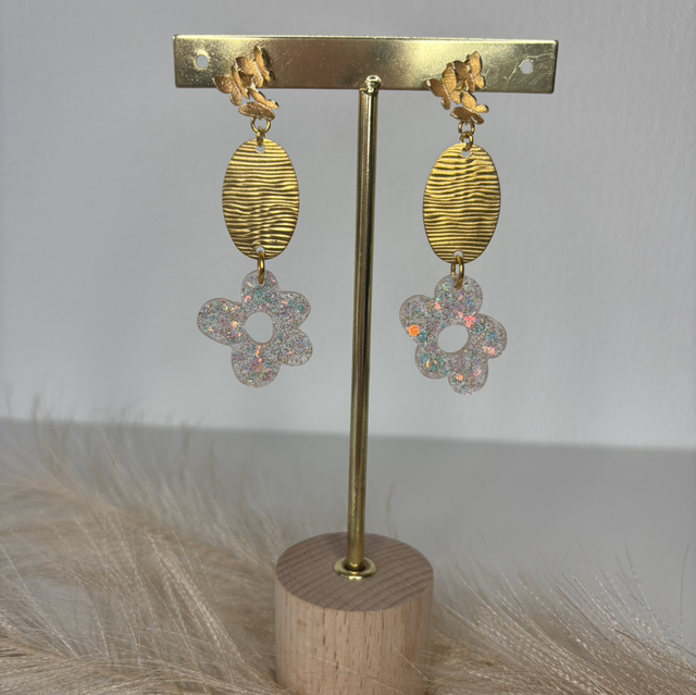 Boucles d’oreilles fleurs pailletées