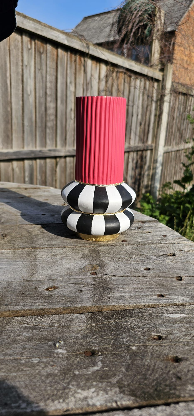 Tall Reeded Vase - Pink, Black, White & Gold