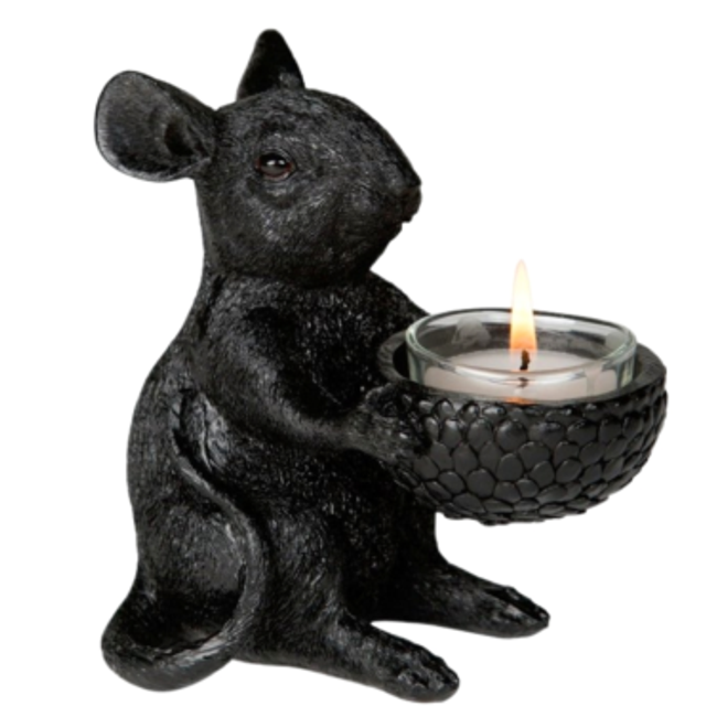 Theelichthouder Muis zwart 12,5 cm