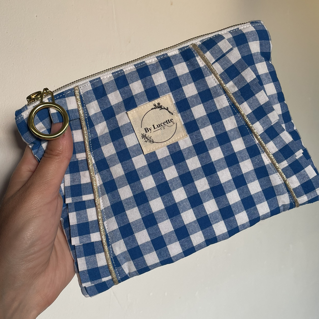 Petite trousse à volants Vichy bleu 