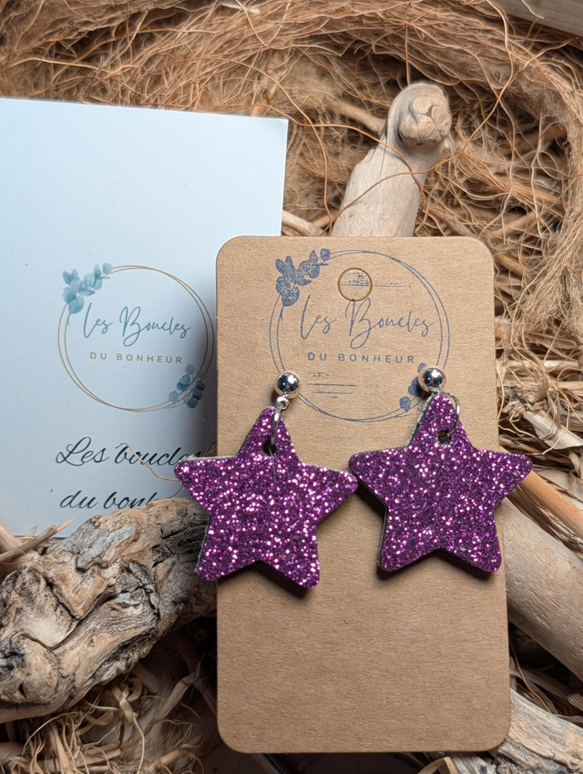 Boucles d'oreilles Années 80/90 Étoile violet paillettes x003