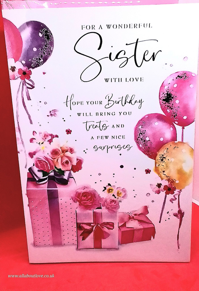 Sister Birthday Card Stunning Design with Gift's and Balloon Design 