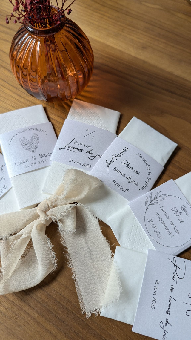 Lot de 10 mouchoirs larmes de joie personnalisés